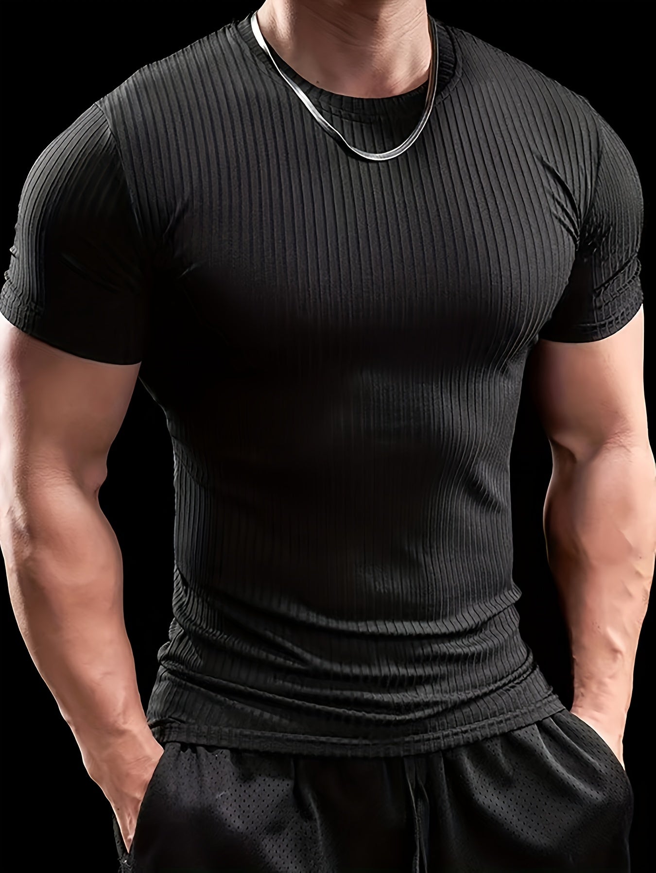 Men's Stretch Fit Short Sleeve T-Shirt - Breathable, Comfortable Polyester Blend, Solid Blue, Crew Neck, Casual Sporty Style for Spring/Summer