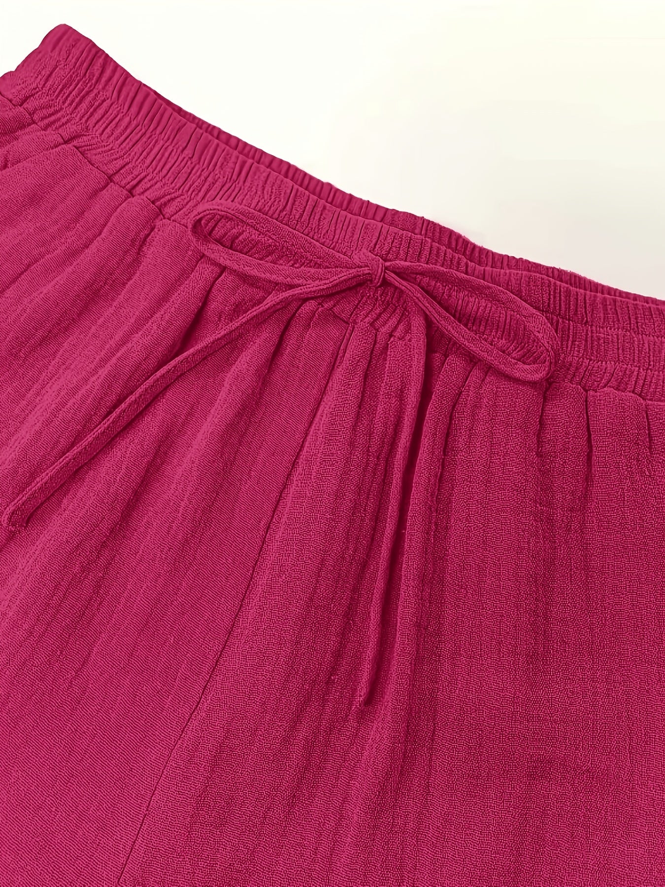 Women’s Hot Pink 2-Piece Waffle Button Shirt & High Waist Shorts Set