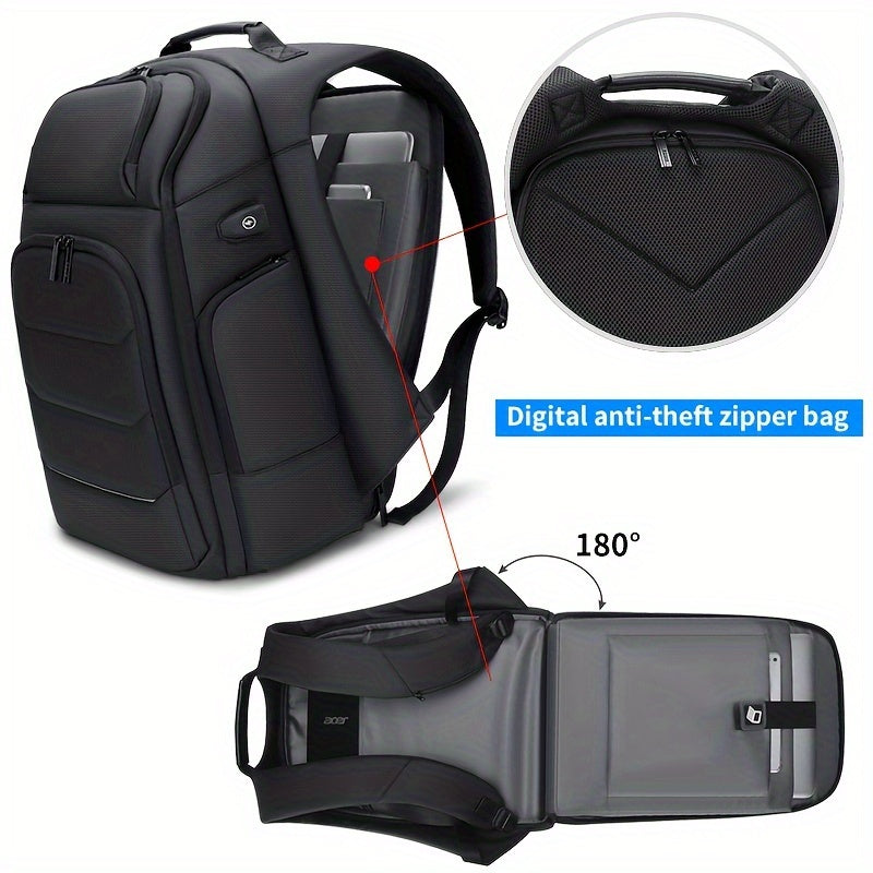FENRUIEN Men'S Large Capacity Expandable Backpack with USB Charging, 39.62cm Laptop Bag, Durable Oxford Fabric, Multiple Compartments for Travel and Business Use, Travel Backpack Minimalist Backpack Durable Zippers, Lapto