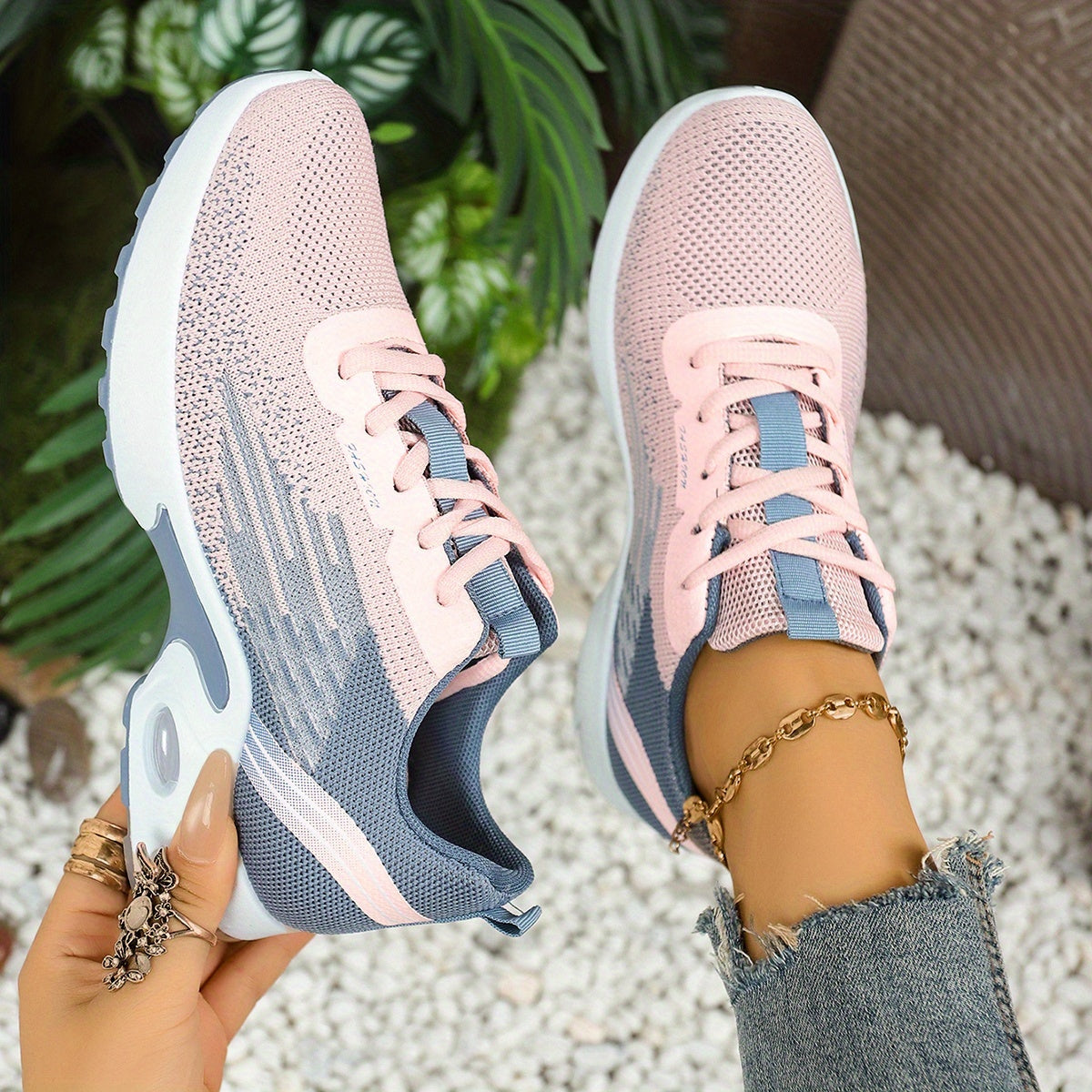 Breathable Mesh Women's Sneakers - Lightweight Soft Sole Lace-Up Low-Top Shoes with Cushioned PVC Sole for Running, Gym, Work Travel - All-Season Comfort in Black, White, Light Blue, Pink, Grey, Ladies Sneakers, Gym Footwea