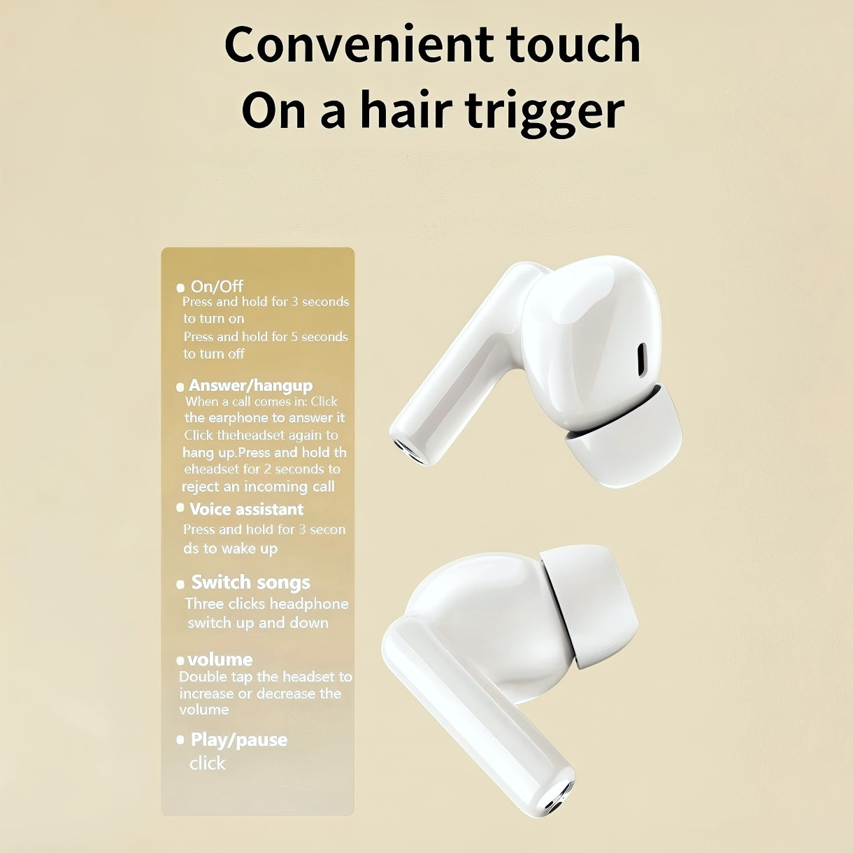 Lightweight wireless in-ear headphones are as light as a feather. Long time wearing will not have the slightest discomfort. Whether you're out shopping, commuting, or working out, it's easy to slip it into your pocket and sta