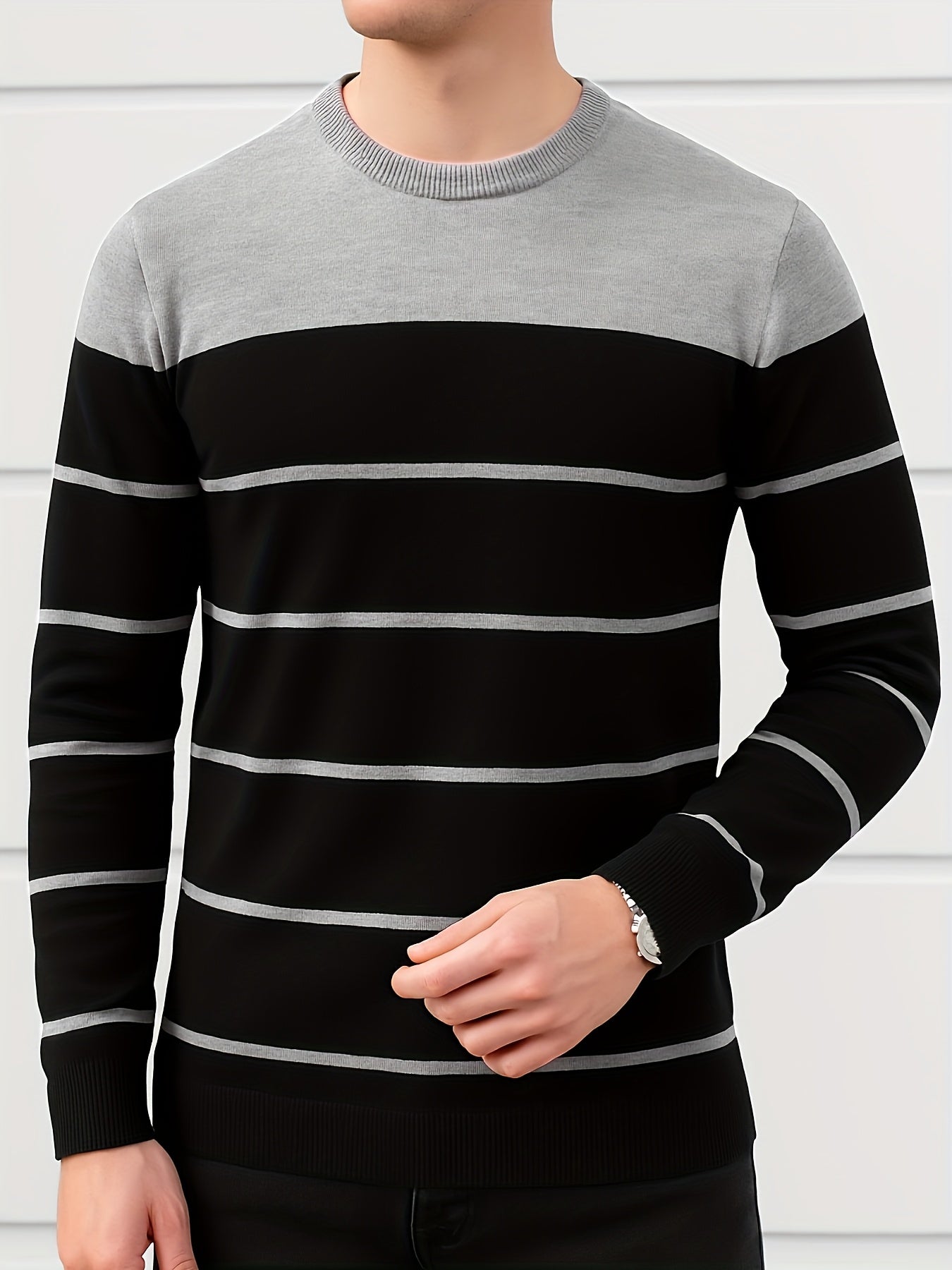 Men's All-Season Knit Sweater with Contrast Side Stripe