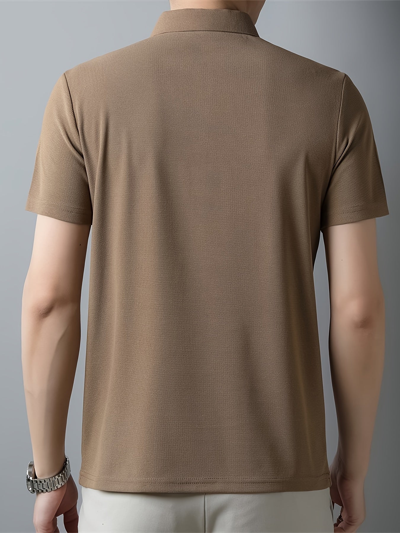 Men's Solid Short Sleeve And Lapel Collar Henley Shirt, Casual And Comfy Sports Tops For Summer Golf Wear And Outdoors Activities