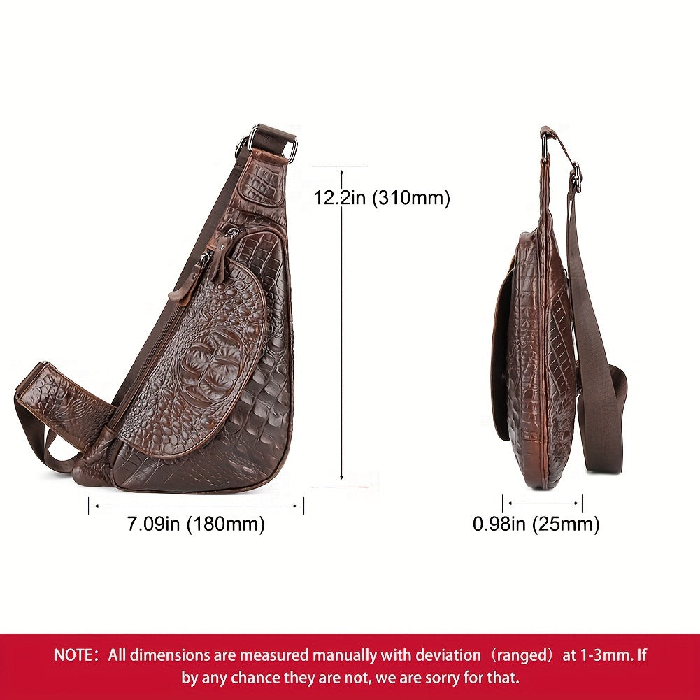 HUMERPAUL Men'S Casual Brown Leather Crossbody Bag with Alligator Print - Adjustable Strap, Multi-Compartment, Everyday Commute Shoulder Bag, Everyday Bag Casual Style Bag Adjustable Strap Bag