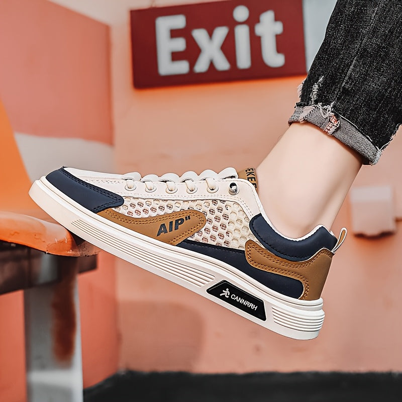 Men'S 2025 Spring/Summer Sneakers - Breathable Mesh Low Top Sneakers with "AIP" Logo, Casual Slip-On Shoes for Street and Sports, Casual Athletic Shoes Breathable Mesh Upper Elastic Closure