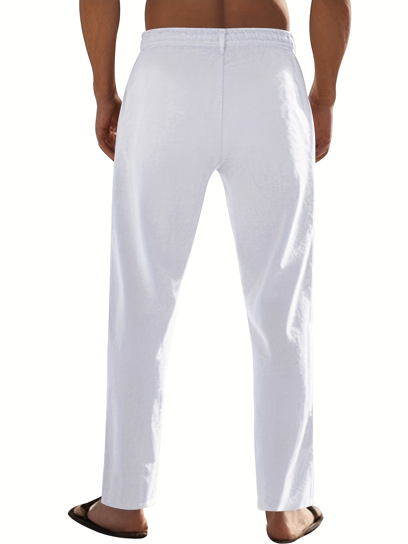 Men'S Casual Linen Drawstring Pants - Comfortable Straight Fit, Lightweight & Breathable for Beach & Outdoor Activities, Beach Casual Wear|Straight Fit Pants|Lightweight Fabric