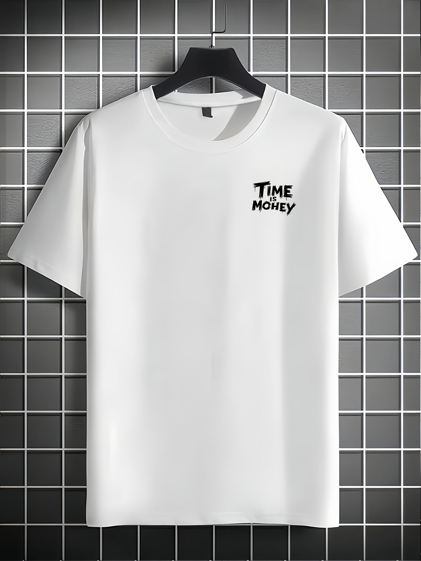 Men'S Casual Short Sleeve T-Shirt with "Time is Money" Clock Stack of Cash Graphic - Lightweight Polyester, Loose Fit, Round Neck, Perfect for Spring Summer Outdoor Wear, Relaxed Fit Shirt Bold Graphic Tee Glossy Text