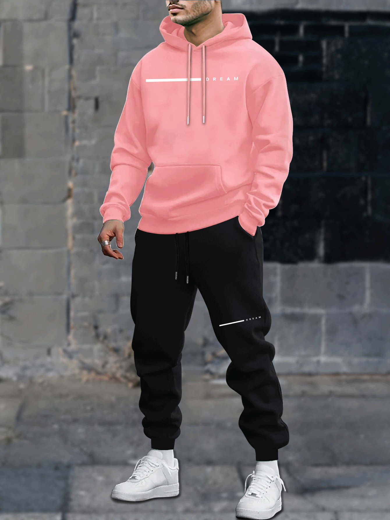 Men's Autumn and Winter Casual Loose Couple Hoodie Set, Stylish Sweatshirt with Long Pants Outfit