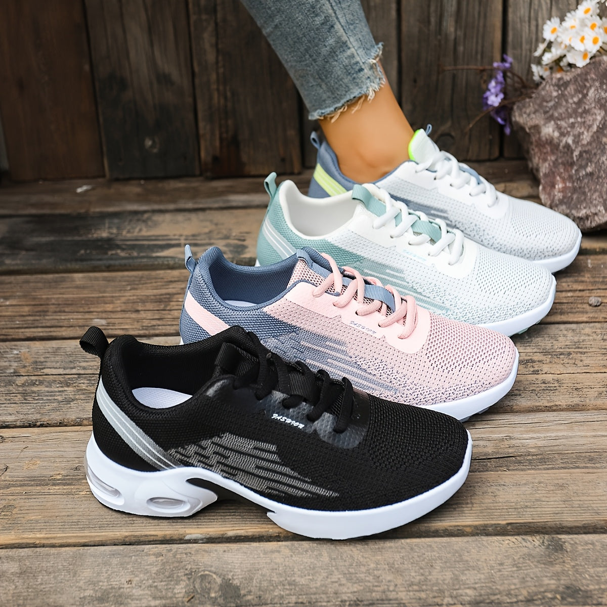 Breathable Mesh Women's Sneakers - Lightweight Soft Sole Lace-Up Low-Top Shoes with Cushioned PVC Sole for Running, Gym, Work Travel - All-Season Comfort in Black, White, Light Blue, Pink, Grey, Ladies Sneakers, Gym Footwea