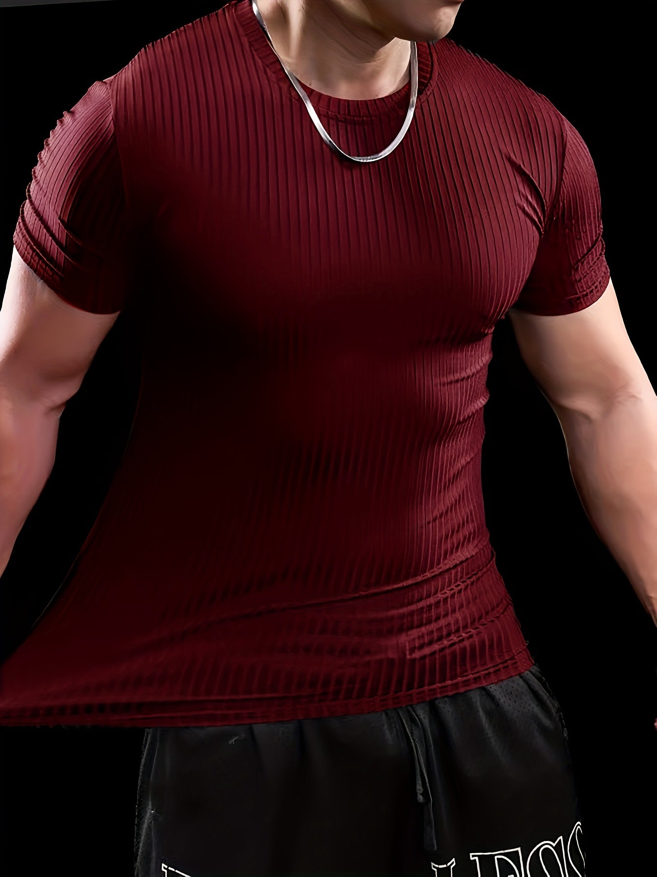 Men's Stretch Fit Short Sleeve T-Shirt - Breathable, Comfortable Polyester Blend, Solid Blue, Crew Neck, Casual Sporty Style for Spring/Summer
