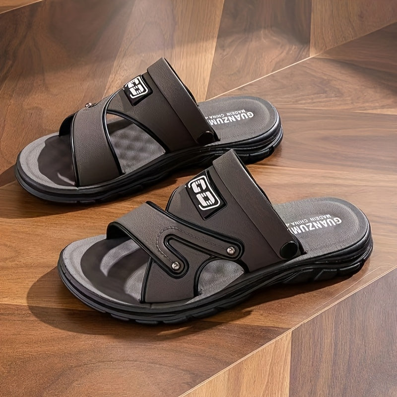 Men's Comfortable PU Slip-On Flat Slippers for Casual & Outdoor
