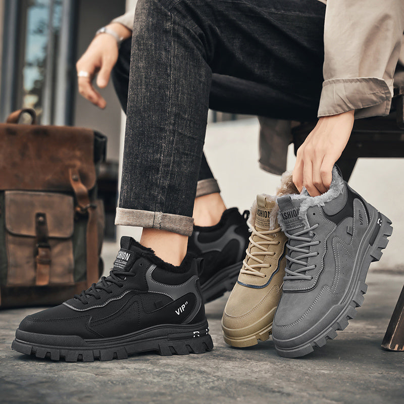 ZQBOBING Men'S Cozy Fleece-Lined Casual Sneakers - Beige & Black Low-Top Lace-Up Shoes with Thick Cushioned PVC Sole, Round Toe Design for Fall/Winter Comfort, Winter Footwear | Stylish Laceup Shoes | Durable PVC Sole, Blue B