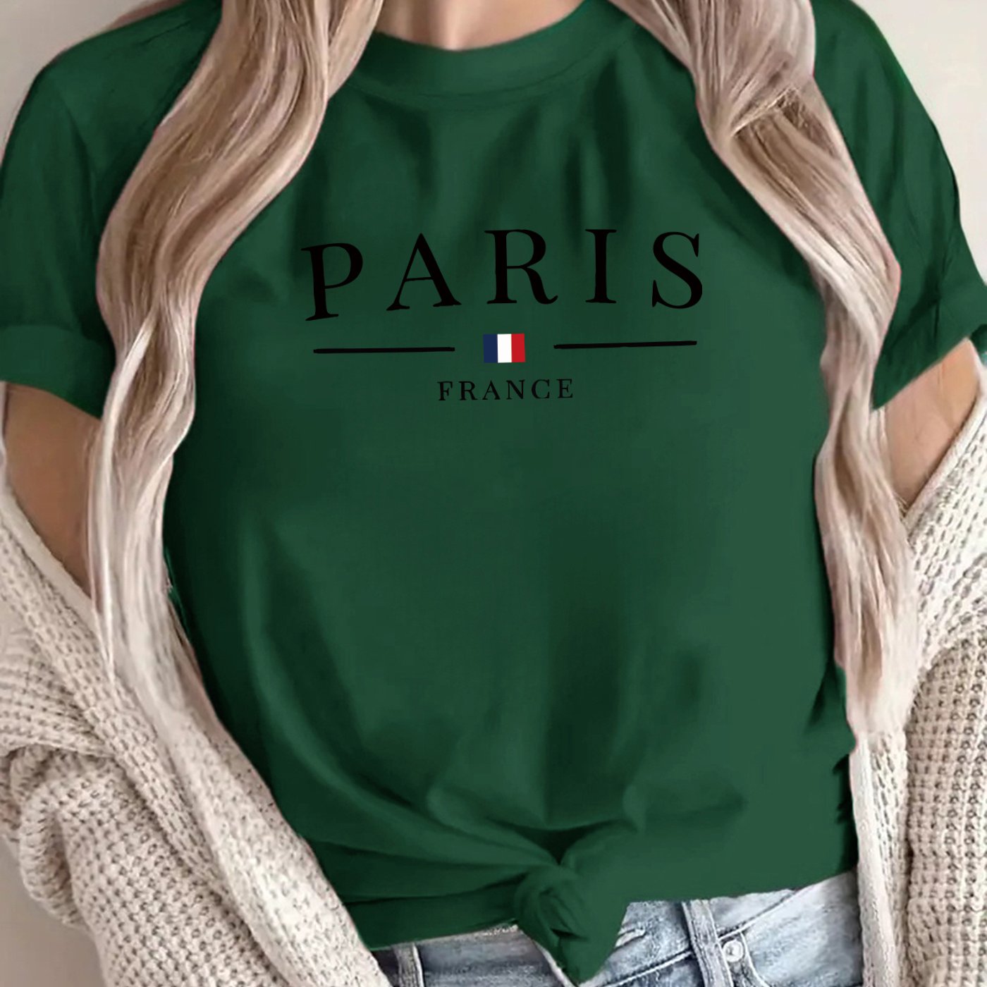 New Arrival: Paris Creative Letter Pattern Printed T-Shirt, Suitable for Women'S Casual Wear, Vacations, Short Sleeves, Round Neck, Spring And Summer, Machine Washable, New Women'S Clothing, Versatile for Outings And Sports.
