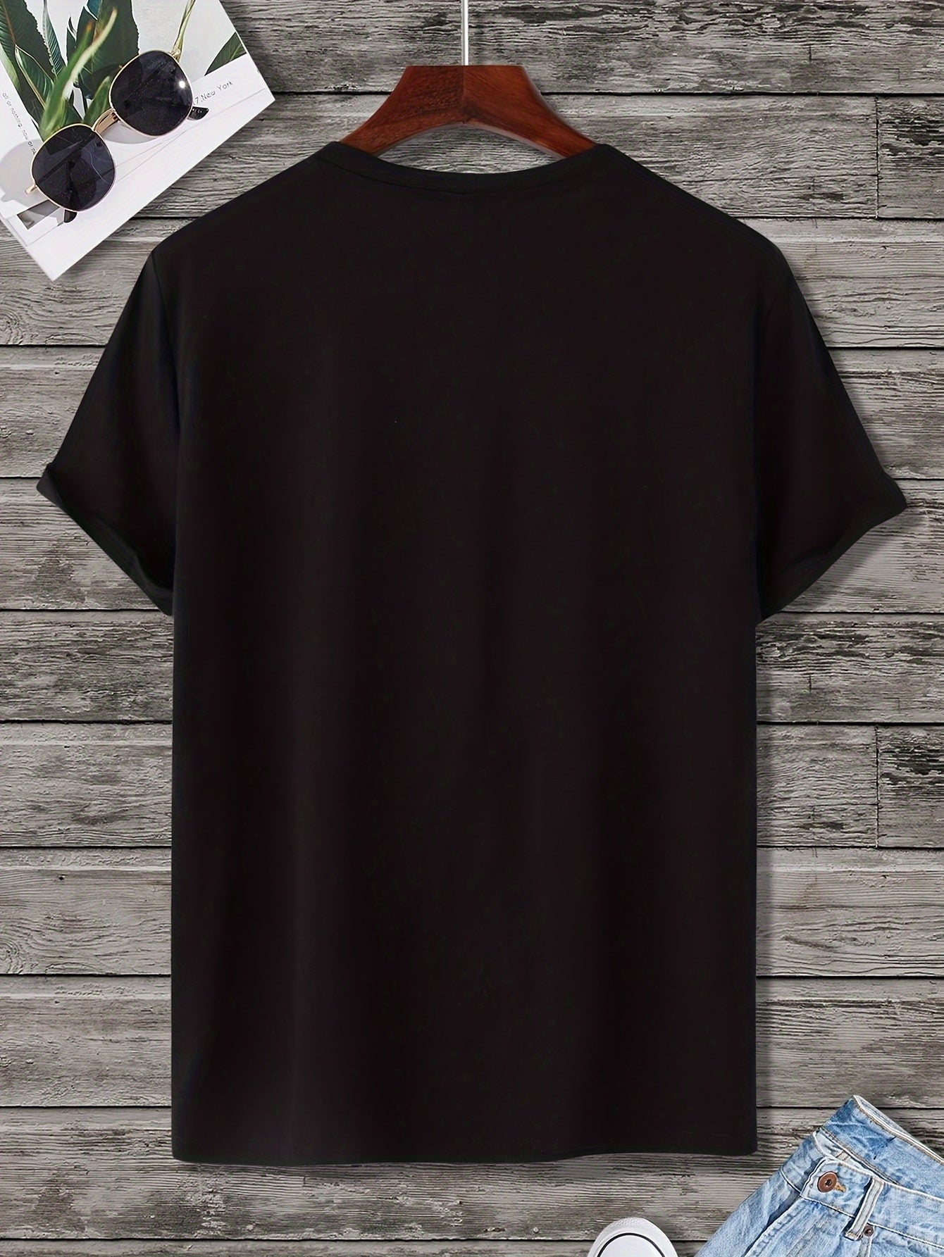 Men's Round Neck T-Shirt, Three-Color Patchwork Top with Asymmetric Double Stripes, Trendy Comfortable Breathable High-Quality Factory-Made Casual Fit