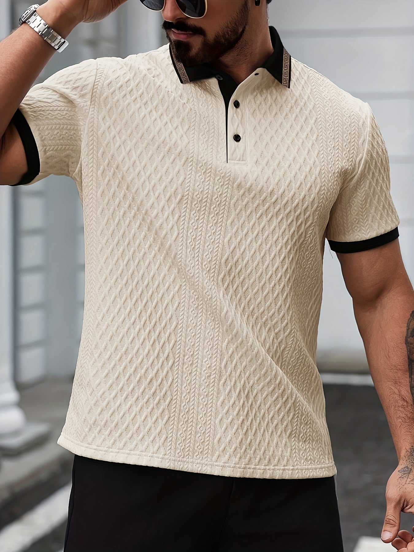 Men'S New Color-Blocked Polo Shirts Are Selling Well, Featuring a Jacquard Collar Design, Soft Textured Fabric, Perfect for Outdoor Casual Business, Breathable Polo Shirts, And Golf Shirts - ayq