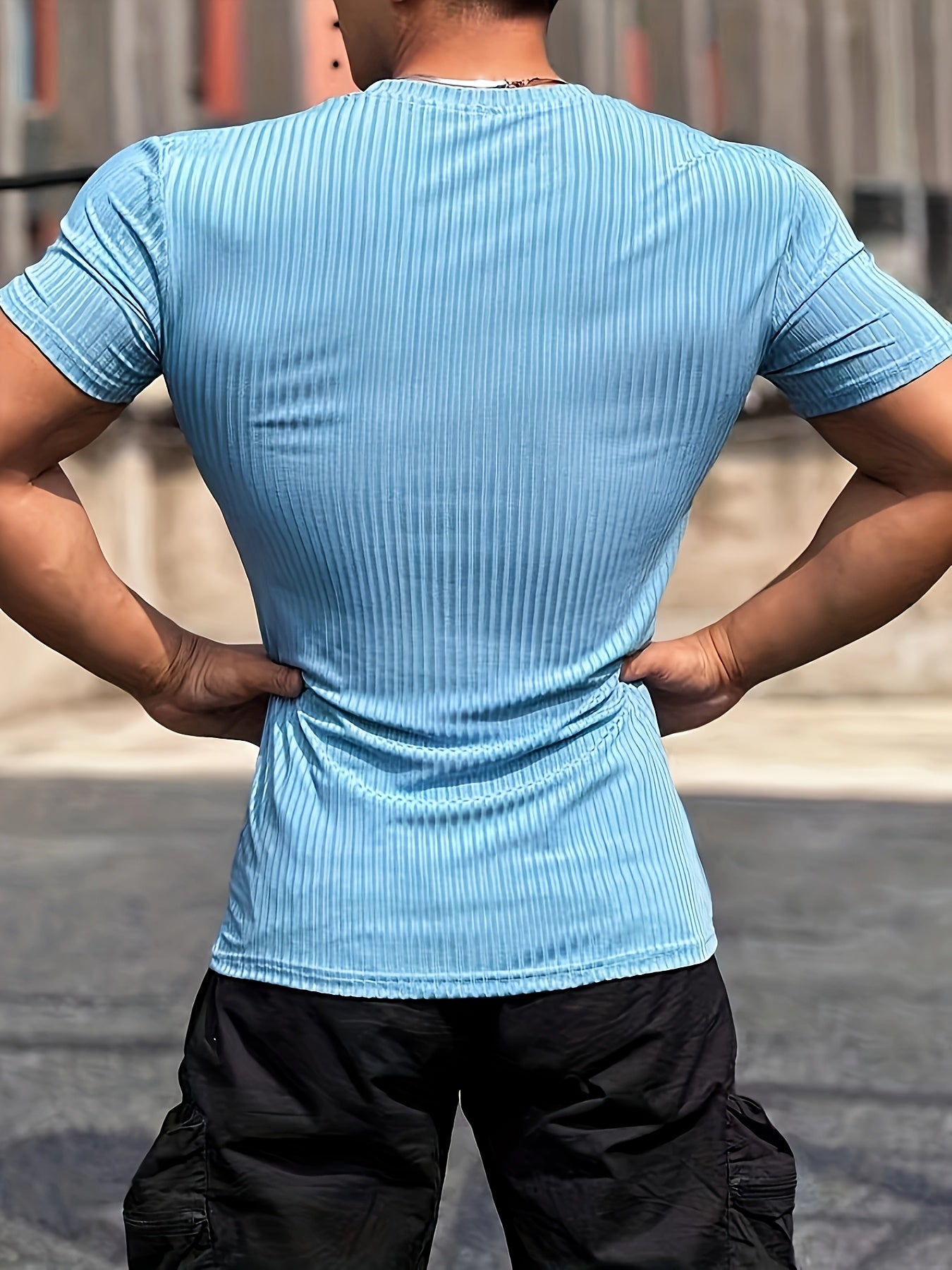Men's Stretch Fit Short Sleeve T-Shirt - Breathable, Comfortable Polyester Blend, Solid Blue, Crew Neck, Casual Sporty Style for Spring/Summer