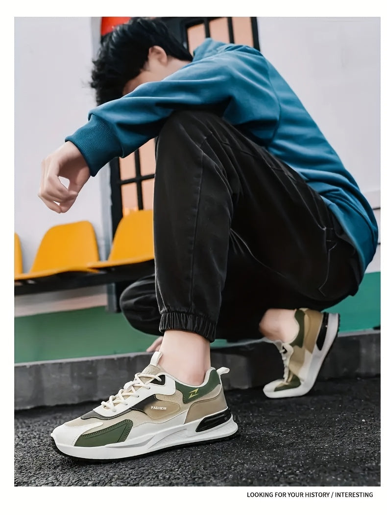 Men'S Breathable Running Sneakers with Gradient Design - Low-Top Lace-Up Casual Shoes, Durable PVC Sole, EVA Insole, Fashionable Black White Patterns, Ideal for All Seasons Outdoor Activities