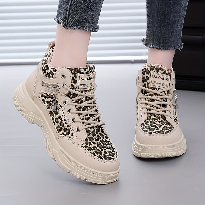 Women'S Stylish Leopard Print Sneakers - Casual, Versatile Walking Shoes for Outdoor and Fitness Activities, Lightweight and Comfortable, All-Season Use, Casual Walking Shoes Leopard Print Sneakers Comfortable Walking Sho