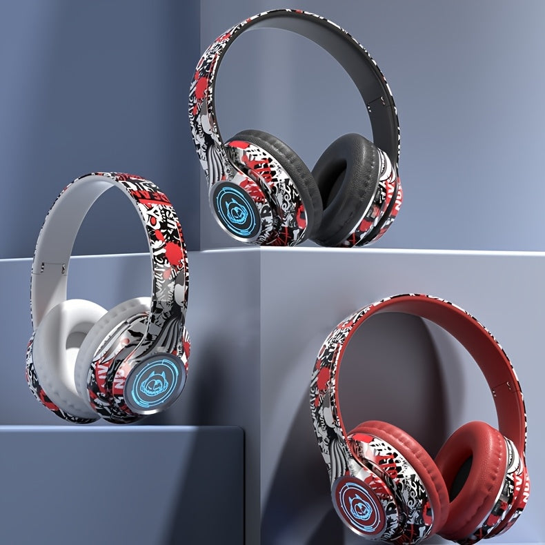 Wireless Headset with Shocking Sound, HIFI Sound Quality, 50 Hours Battery Life, Support Card Playback, Wired/Wireless Connection, RGB Luminous Lamp Effect, New Upgrade/Physical Noise Reduction, Acoustic Fidelity, Non-Inducti