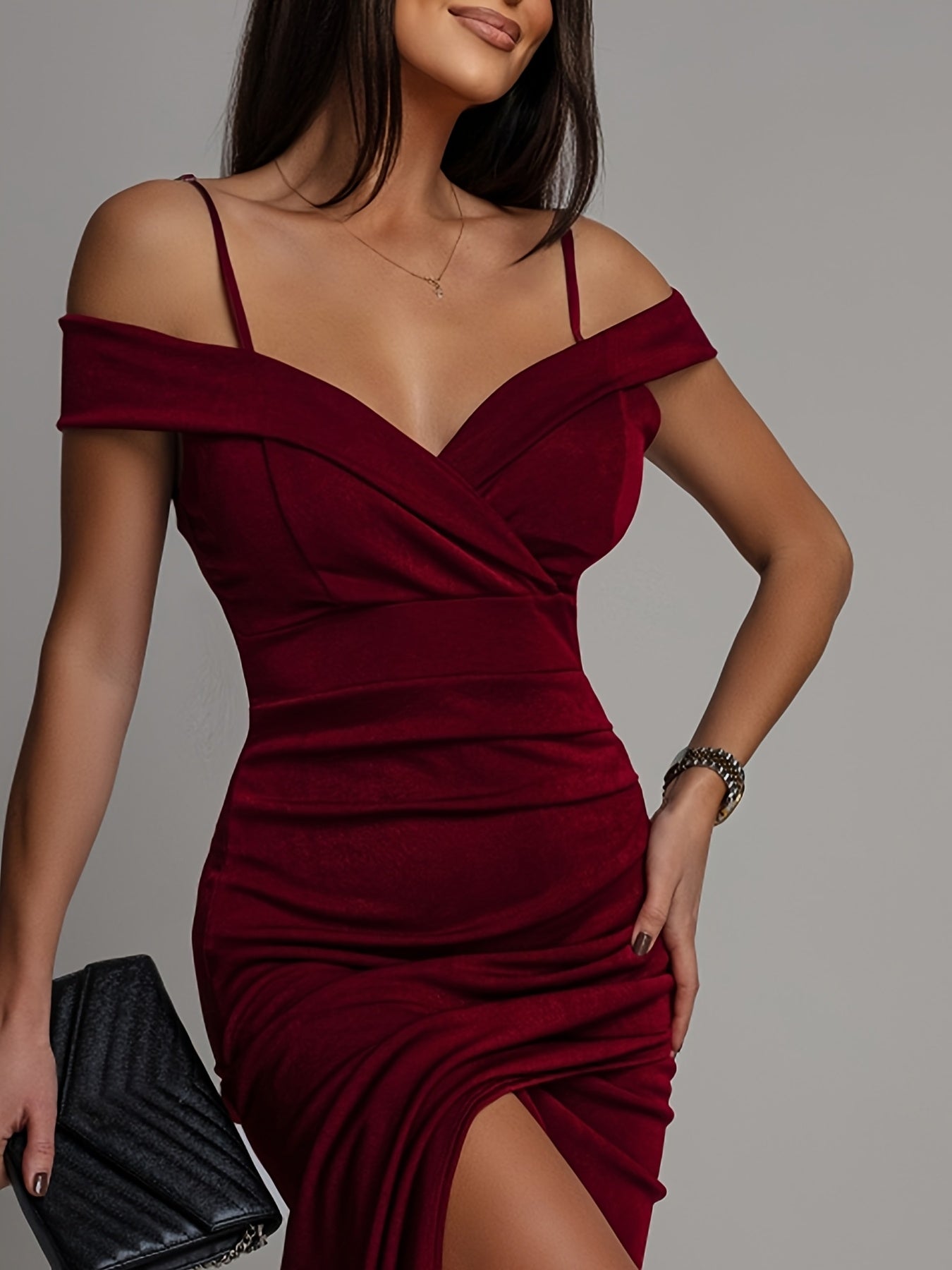 Elegant Women’s Off-Shoulder Bodycon Cami Dress with Slit