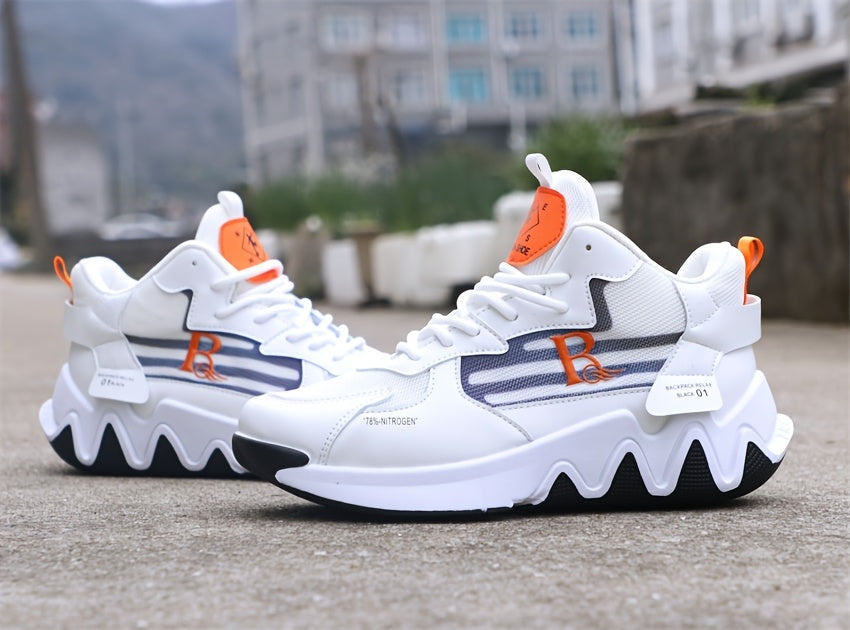 Breathable Men's Running Shoes with Anti-Slip EVA Sole, Lightweight Low-Top Sneakers for Casual Wear and Light Exercise, White with Orange Accents, Comfortable Fabric Upper and Durable PVC Insole, Versatile Sneakers Stylish