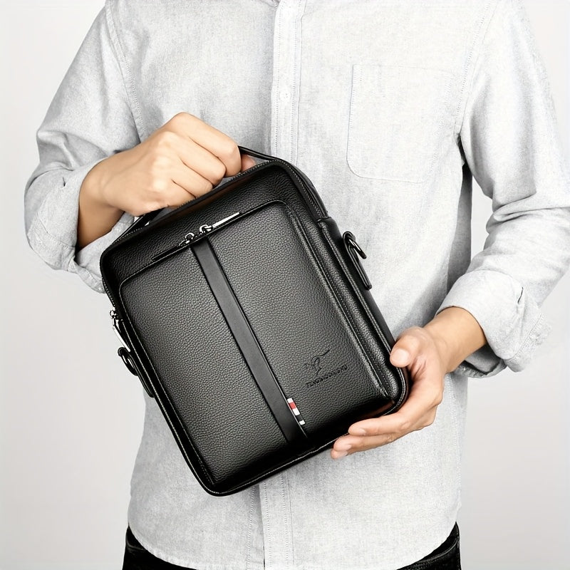 Men'S Genuine Backpack - Adjustable Strap, Multiple Compartments, Large Capacity for Daily Commute Business, Black, Commuting Backpack, Sleek Design, Textured Finish