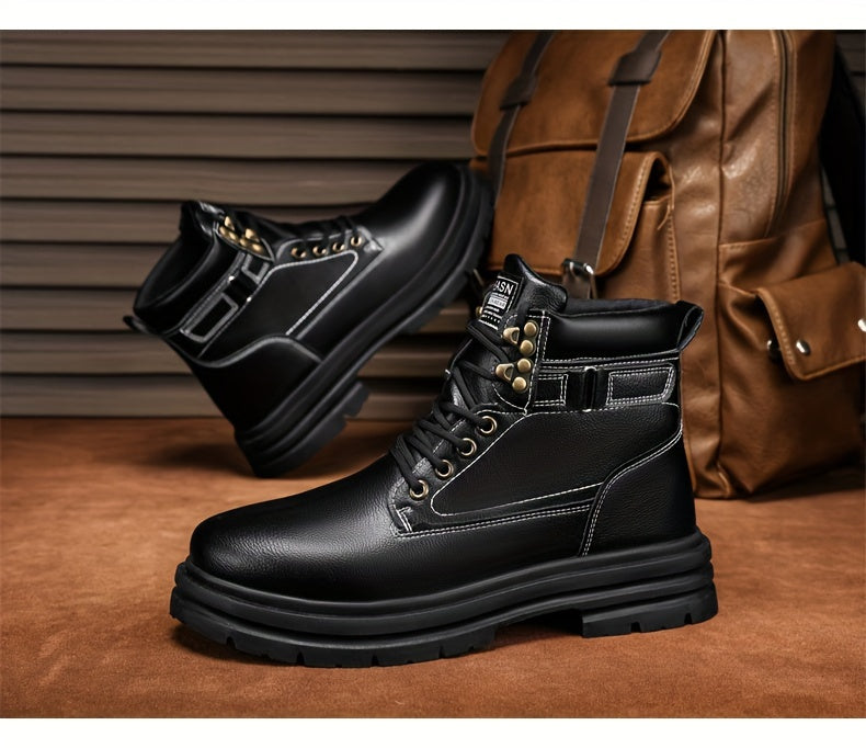 Large Size Men's High-Top Trendy British Style Short Boots Mid-Calf Work Boots Men's Hiking Boots High-Top Casual Shoes Short Boots