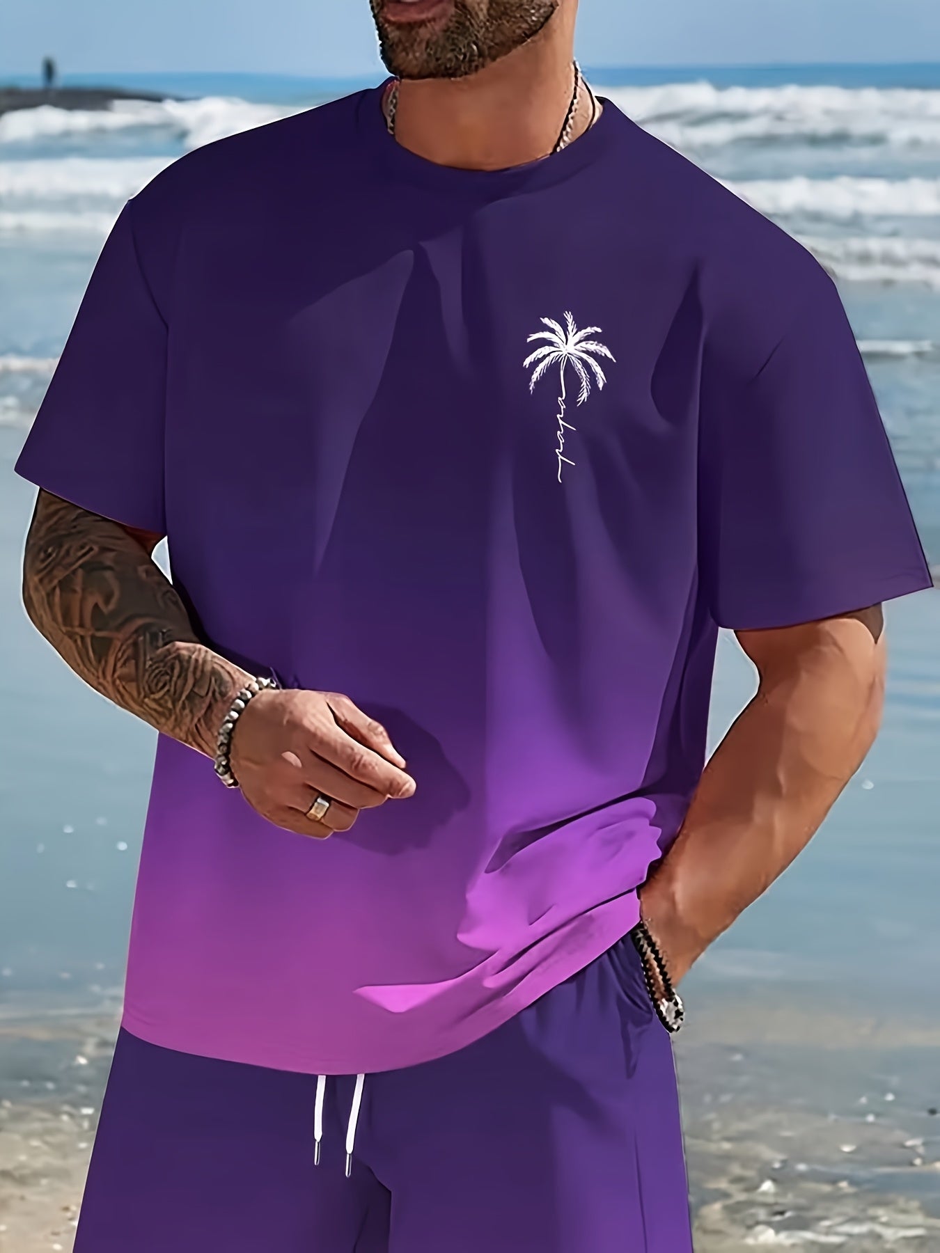 Men's fashion crewneck short-sleeved shorts two-piece set, 3D digital printing HD pattern, summer leisure and comfortable vacation sports Men's wear