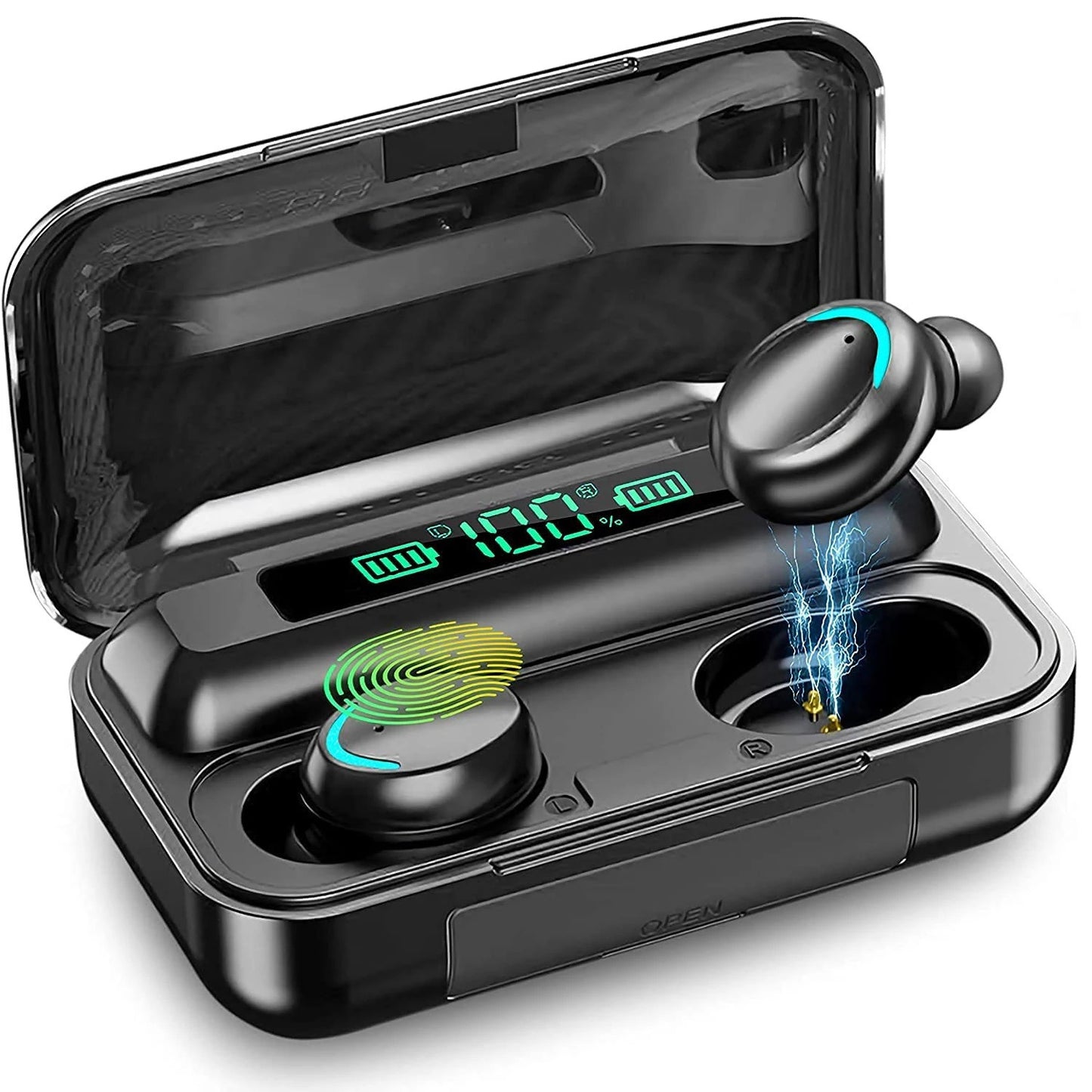 Crisp HiFi Stereo Sound Wireless Earphones with Touch Control, HD Mic, TWS Wireless Earbuds, 9D Stereo HiFi Sound Earphone, Sport Headset, with LED Display Charging Bin