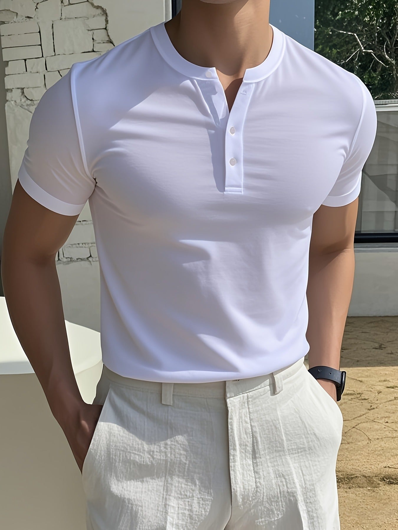 1pc Men's Spring Summer Casual Short Sleeve T-Shirt - Round Neck, Solid Color, Breathable Fabric, Regular Fit for Casual Attire Light Exercise, Cute Shirts for Summer, Classic Henley, Easycare Material, Soft Texture Shirt
