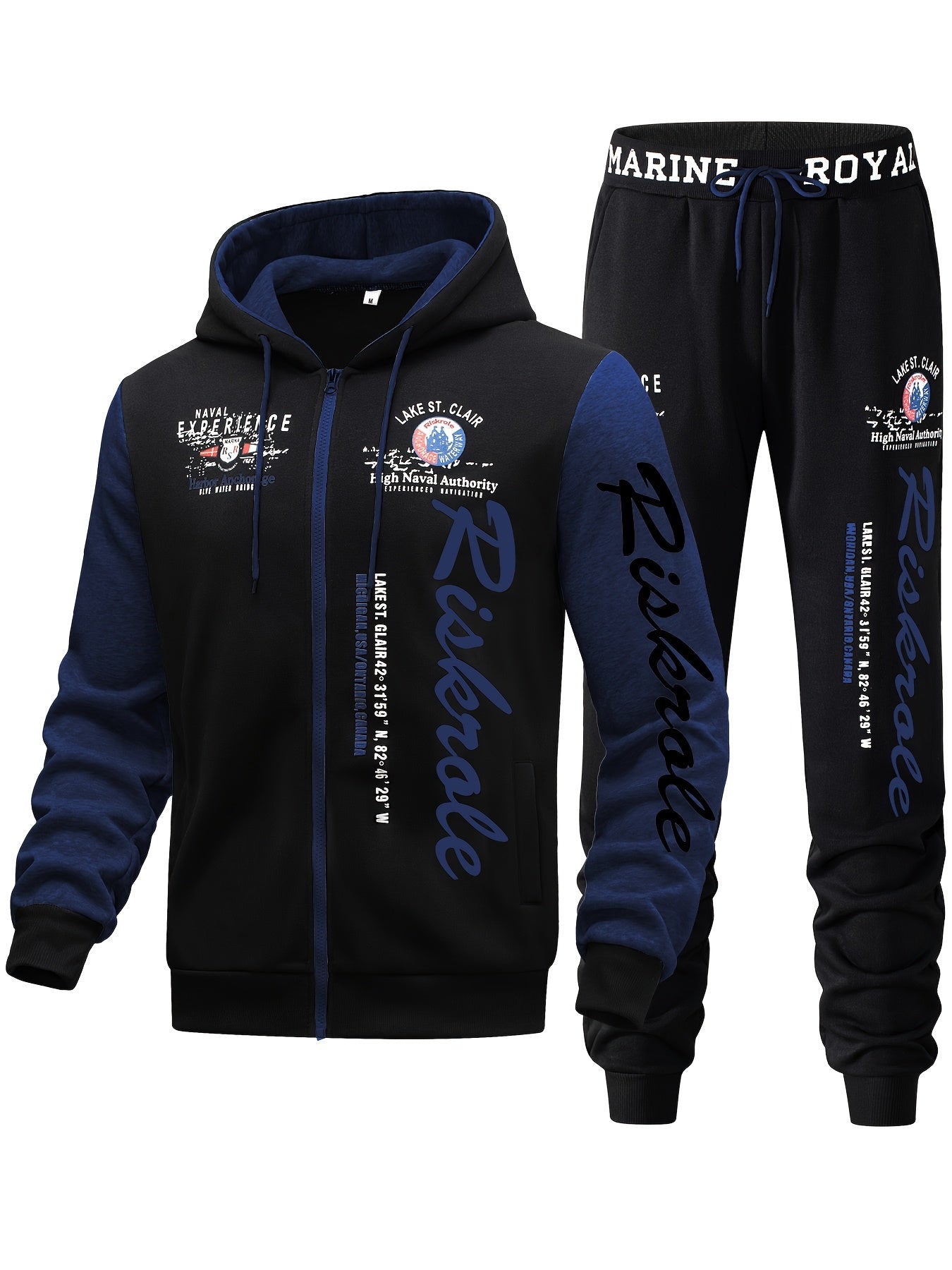 Men's Hooded Letter Print Tracksuit, 2pcs Casual Sports Set, Fashion Hoodie With Full-zip And Elastic-waist Pants, Regular Fit, Outdoor Cloth