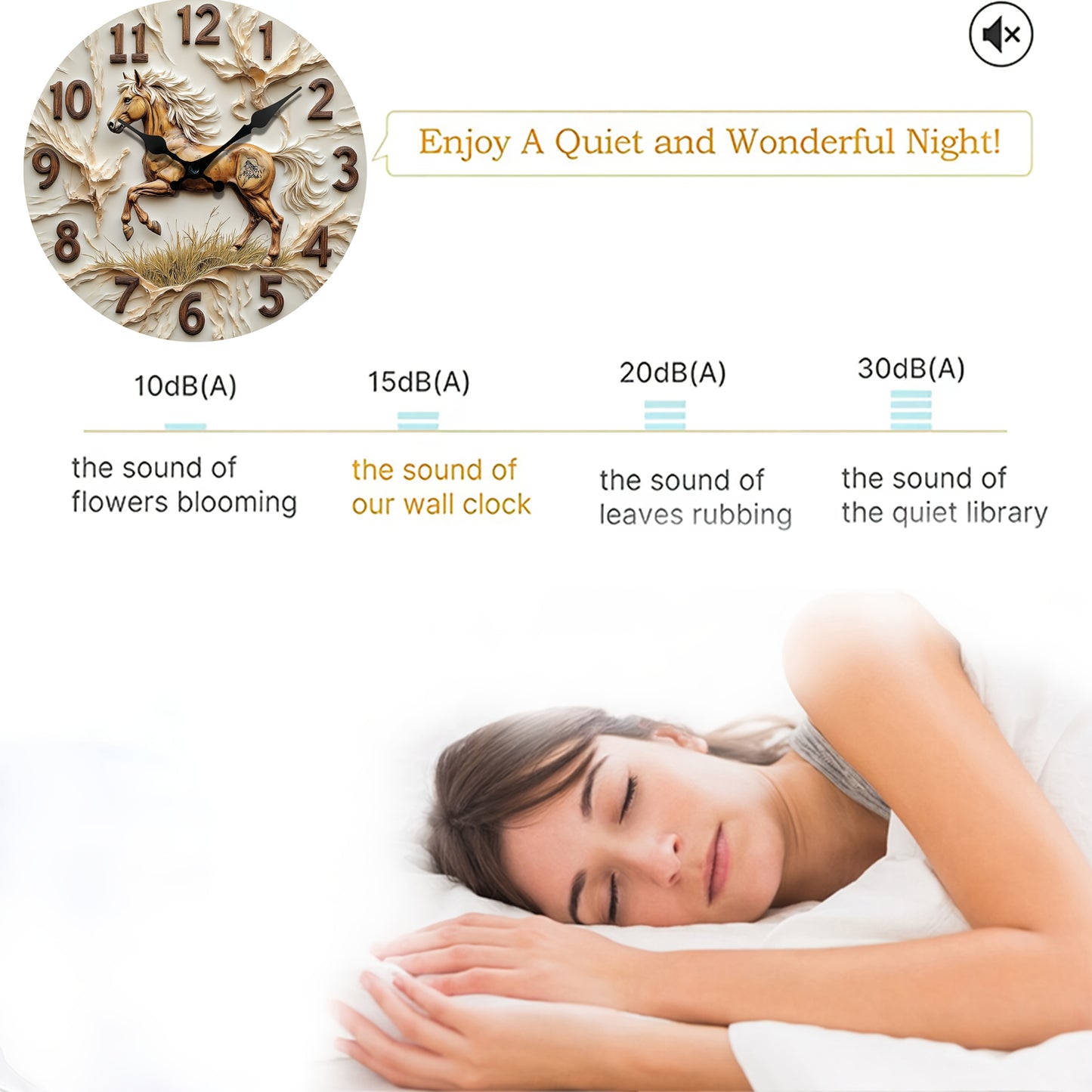 One piece, running horse wall clock, silent movement, suitable for home decoration and gift-giving, AA Battery not included