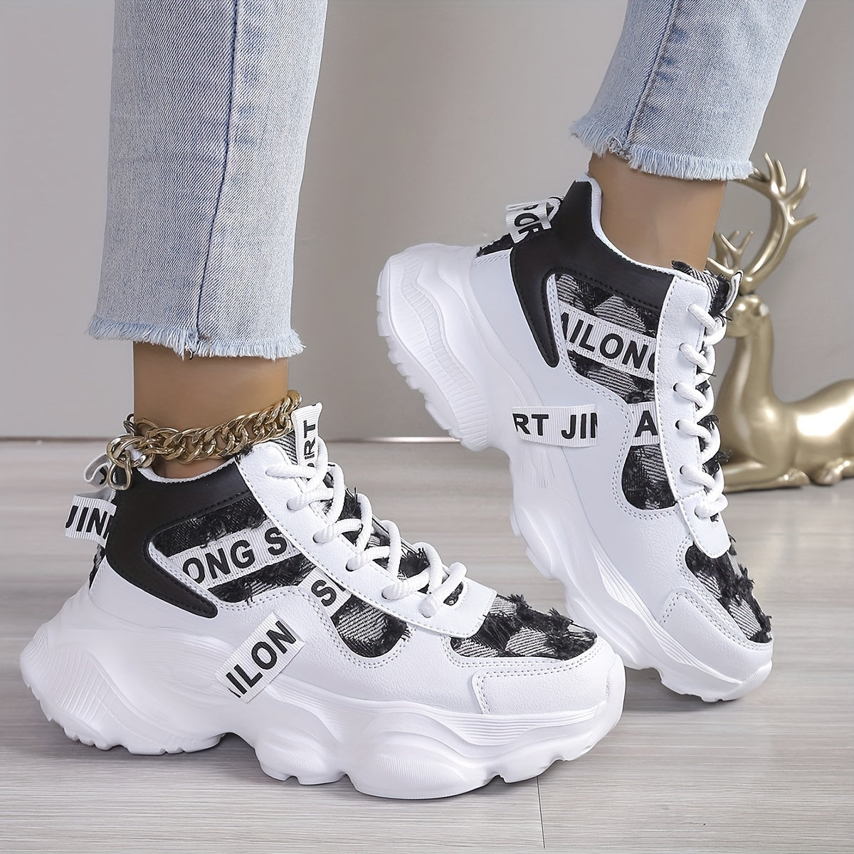 1 Pair Women'S High-Top Fashion Sneakers, Lightweight EVA Sole, Breathable Fabric Upper, All-Season Athletic Running Shoes with Comfort Insole