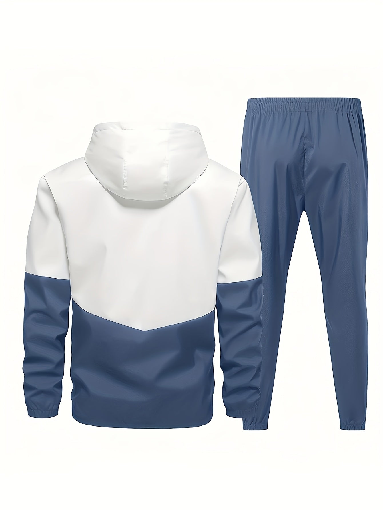 2pcs Men'S Casual Sportswear Set - Color Block Hooded Jacket and Pants, Polyester, Machine Washable, All-Season, with Pockets, Regular Fit, Spring Sportswear|Hooded Sportswear|Machine Washable Fabric