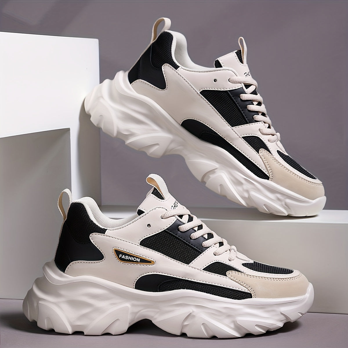 Men's Vintage Chunky Shoes, Comfy Non Slip Breathable Lace Up Sneakers For Men's Outdoor Activities