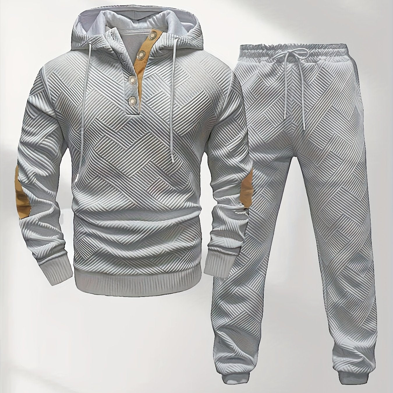Men's Casual Fashion Set Knit Jacquard Hoodie and Pants 2pcs Set