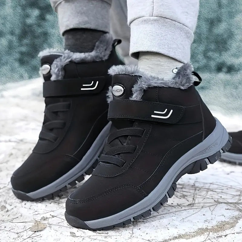 Men's & Women's Heavy-Duty Winter Snow Boots - Thick Short Boots with PU Upper, Rubber Sole & Striped Tread - Hiking, Mountaineering, Ice Climbing Shoes - Warm Cold Weather Footwear (Unisex Sizes Available)