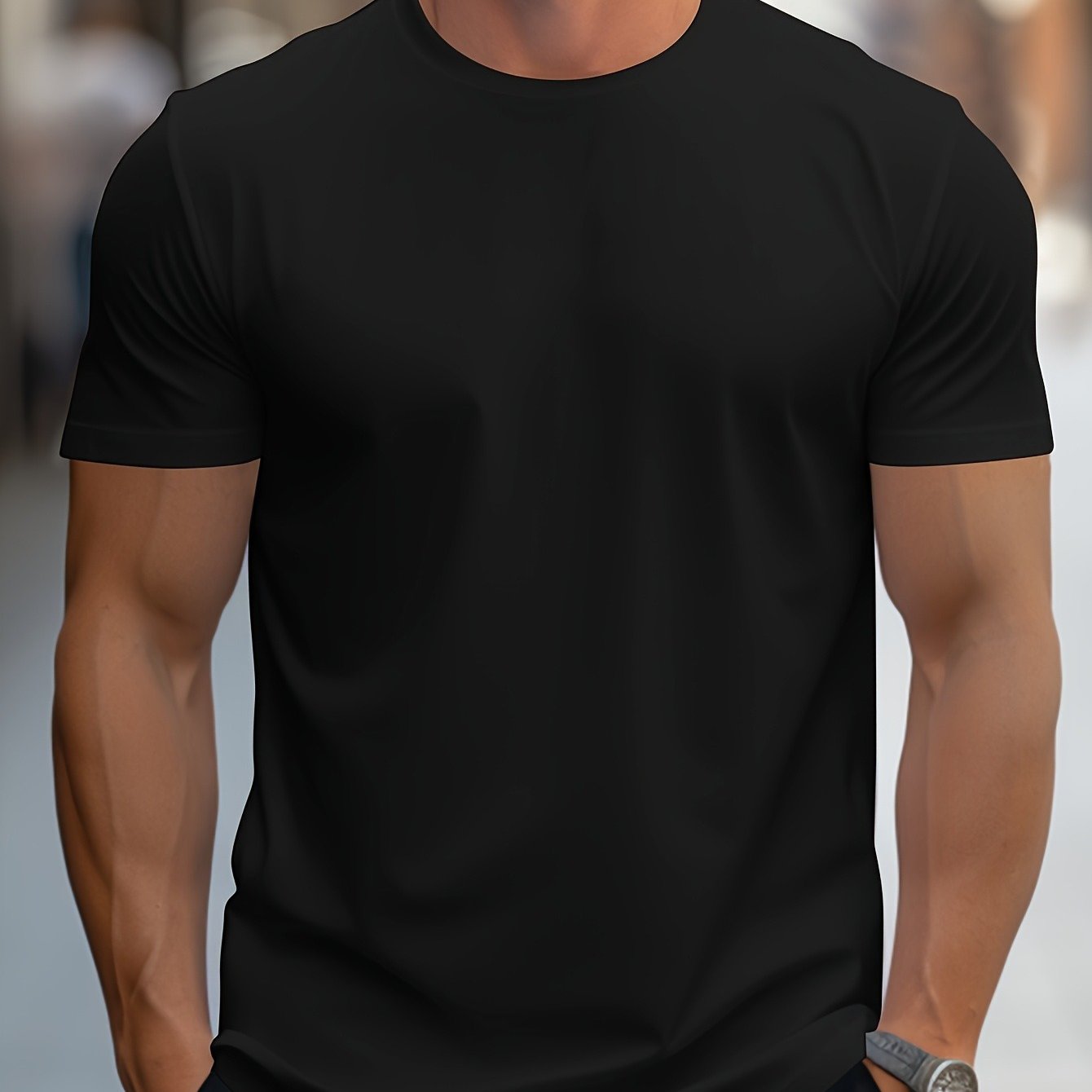 1pc Men's Spring Summer Casual Short Sleeve T-Shirt - Solid Black, Regular Fit Round Neck, Breathable Fabric for Gym, Outdoor Casual Attire, Gym Shirts, Durable Casualwear, Smooth Texture