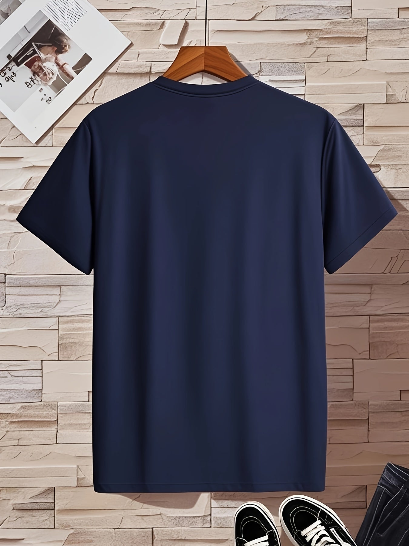 Men'S V-Neck Short Sleeve T-Shirt - Lightweight Breathable, Casual Fit, Solid Black, Perfect for Summer, High-Quality Knit Fabric, Everyday Tshirt Casual Style Comfortable Fit