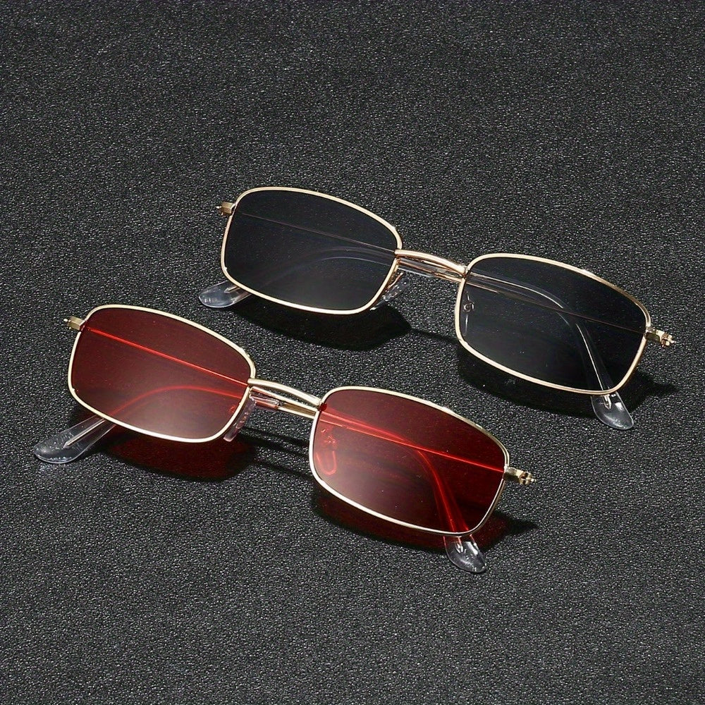 2 Pairs of Trendy Metal Frame Glasses with Vibrant Red & Black Tinted Lenses - Stylish Full-Rim Design for Fashion-Forward Individuals, Everyday Eyewear | Fashion Eyewear | Sleek Craftsmanship