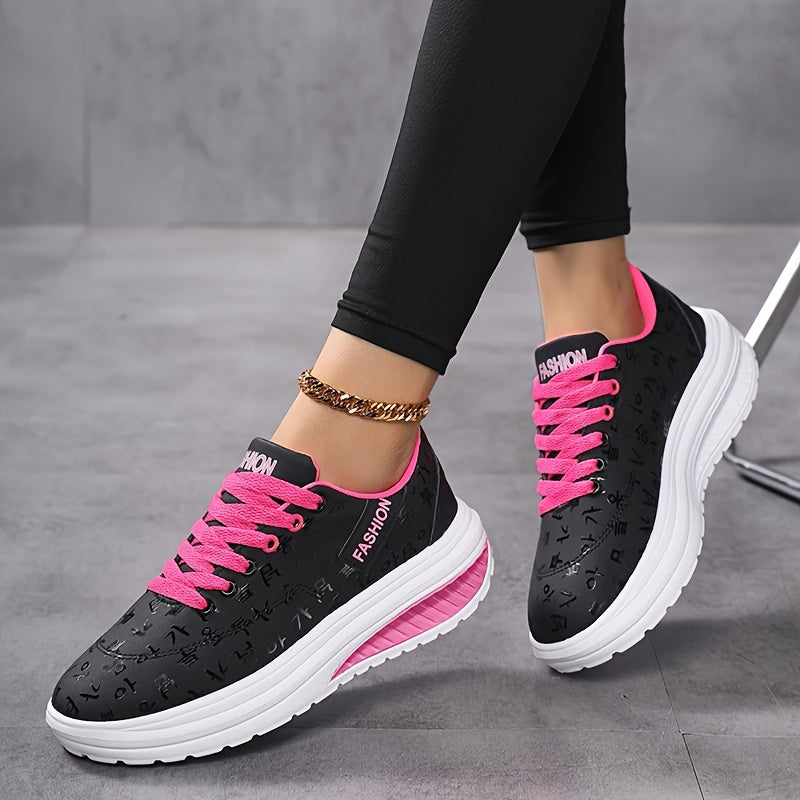 Women'S Lightweight Breathable Road Running Shoes - Black with Pink Accents, Synthetic Synthetic Faux Leather Upper, EVA Cushioned Sole, All-Season Comfort for Casual Athletic Wear, Ladies Sneakers, Sleek Shoe Design, Comfo