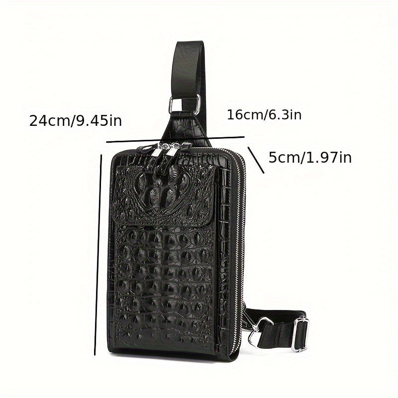 Men'S Stylish Black Crocodile Pattern Crossbody Bag - Durable, Large Capacity, Adjustable Strap, Perfect for Travel Daily Commute, Commuter Shoulder Bag Stylish Crossbody Durable Fabri