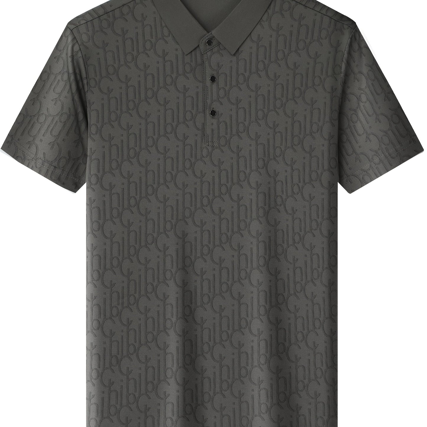 Men'S Casual Summer Short Sleeve T-Shirt with "Gil" Letter Print, Light Gray, Button-Up Collar, Medium Stretch Fabric, Regular Fit, Perfect for Weekend Outings, Relaxed Outing Shirt Letter Print Tee Medium Stretch Fabric
