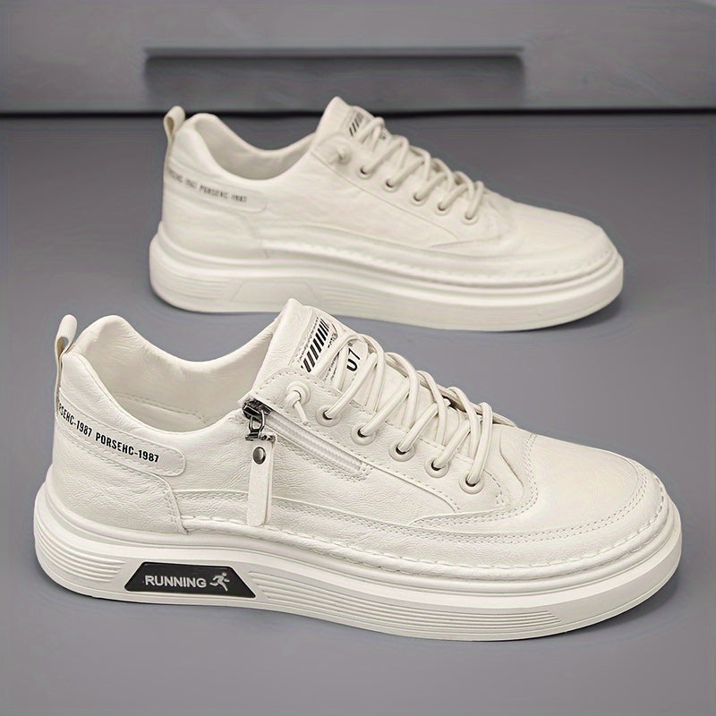 Men's Low-Top Sneakers with Side Zipper - Upper & Cushioned Rubber Sole, Round Toe Casual Lazy-/Shoe for Daily Wear,, Office - Trendy Minimalist Sneakers - ayq