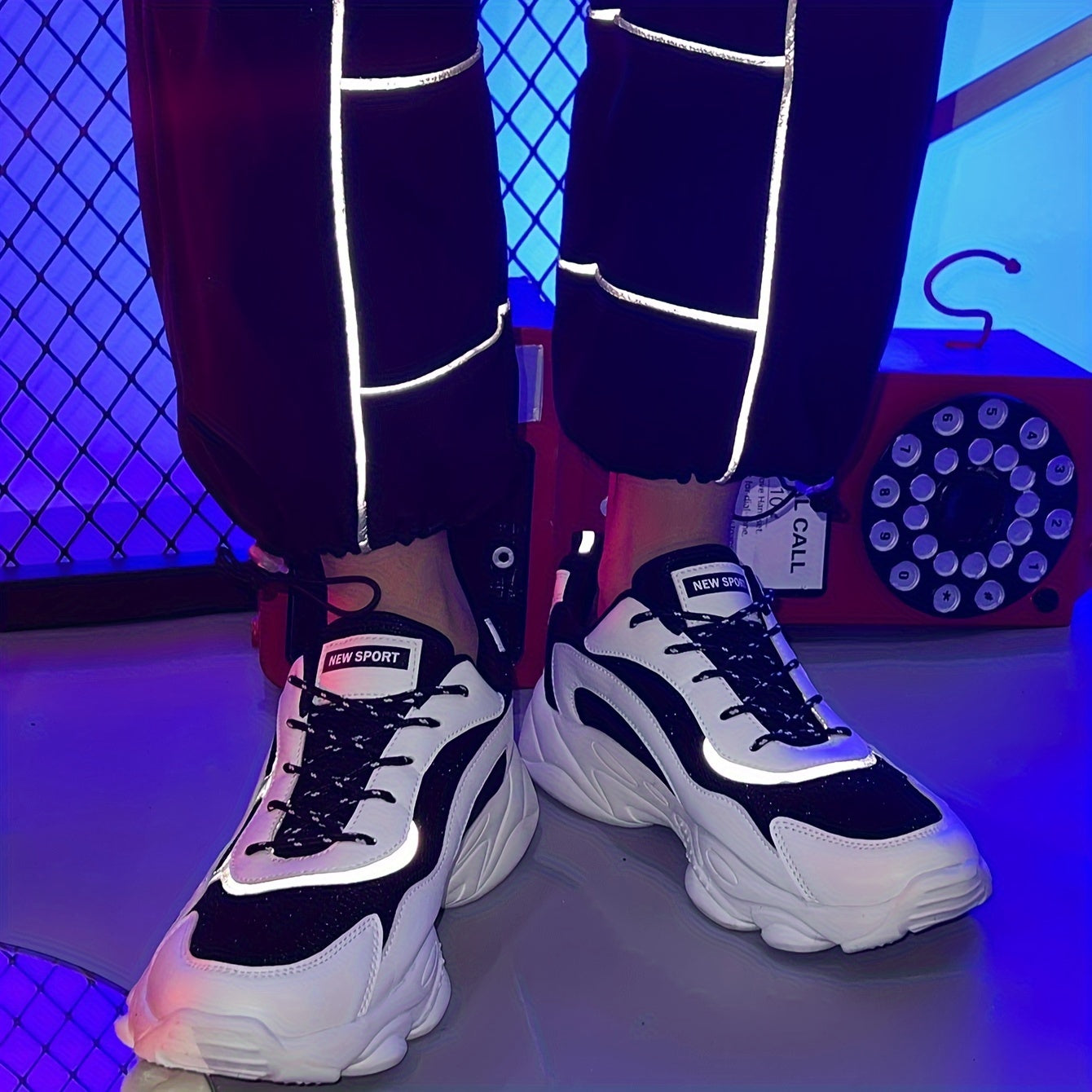 Men's Trendy Reflective Design Chunky Shoes, Comfy Non Slip Lace Up Vintage Sneakers For Men's Outdoor Activities