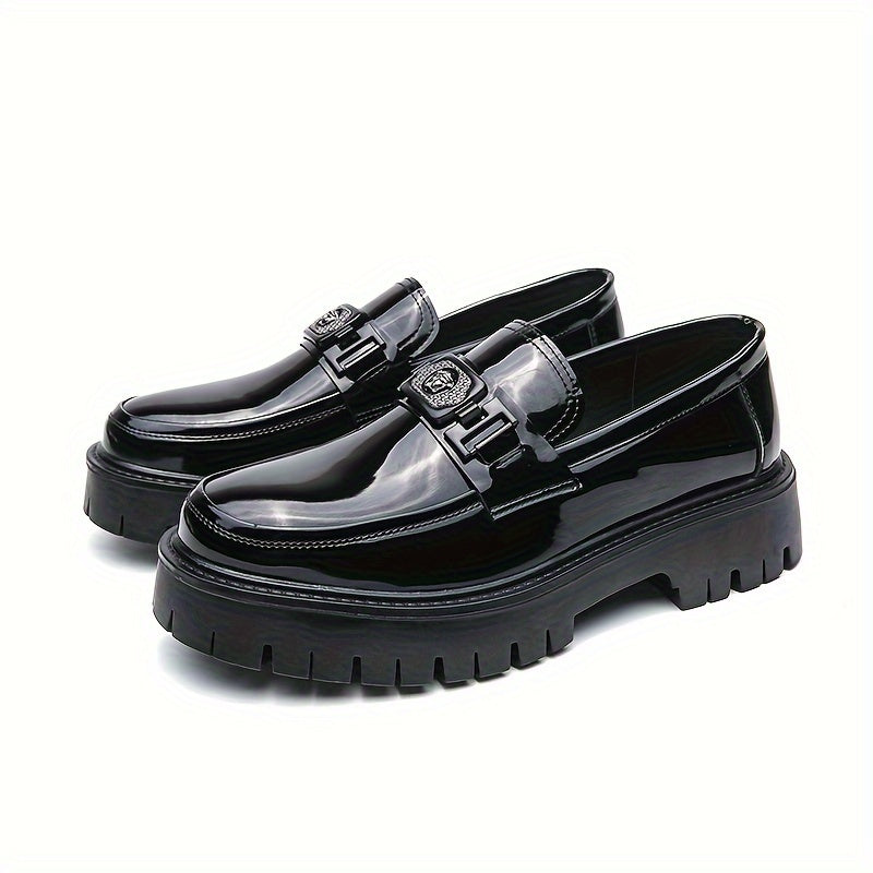 Men'S Black Soft Patent Platform Chunky Heel Loafers Fashion Tassel Business Casual Formal Work Shoes Non-Slip Lug Sole Slip-On Penny Loafers