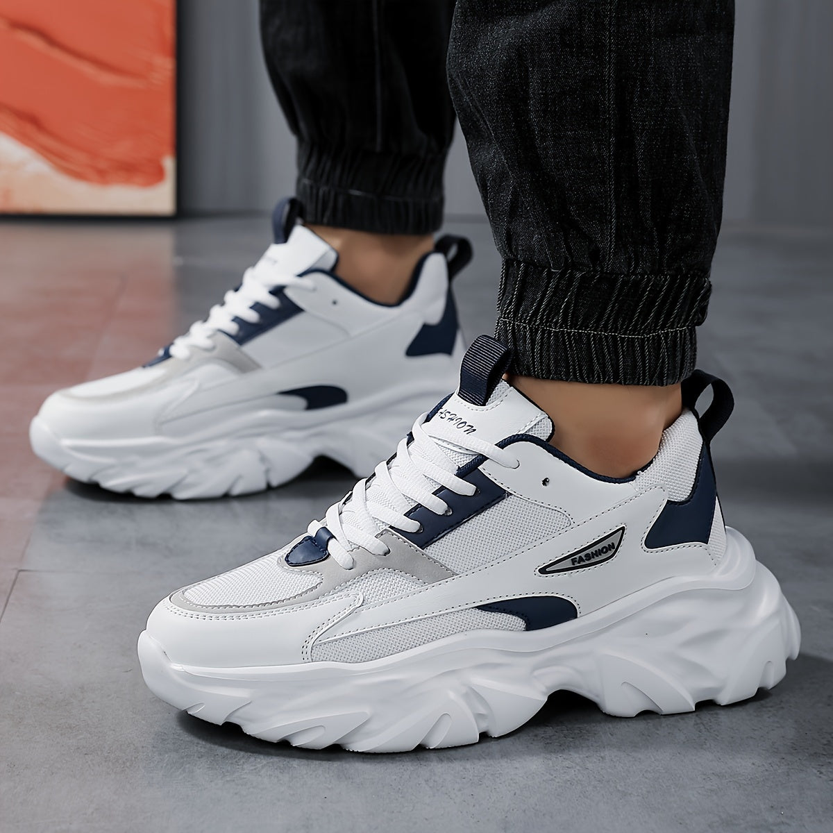 Men's Vintage Chunky Shoes, Comfy Non Slip Breathable Lace Up Sneakers For Men's Outdoor Activities