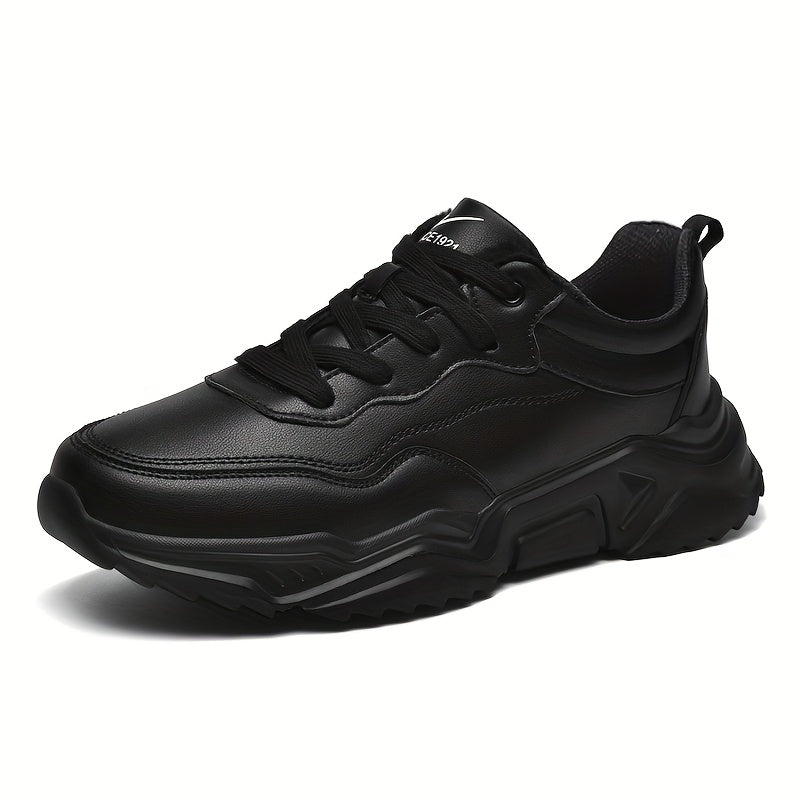 Men'S Stylish Athletic Shoes, Lightweight All-Black Lace-Up Casual Footwear, Perfect for Everyday Life And Leisure - ayq