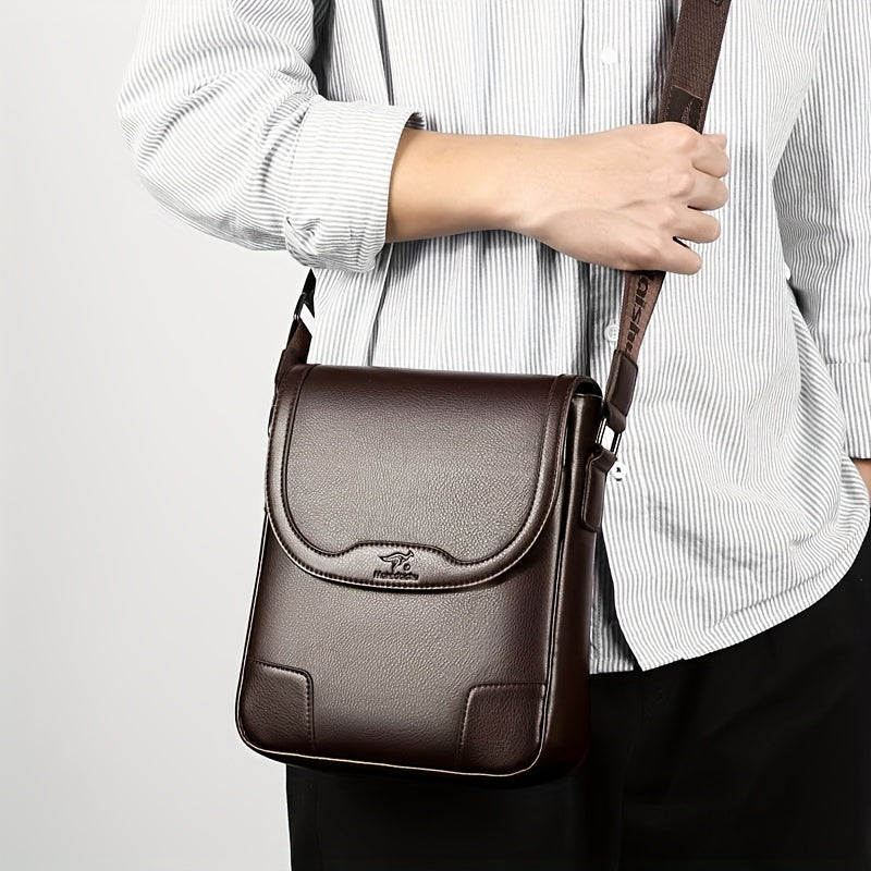1pc KANDIDER Men's Fashion Crossbody Bag - Brown Vertical Shoulder Satchel with Adjustable Strap, Large Capacity for Business Casual Travel