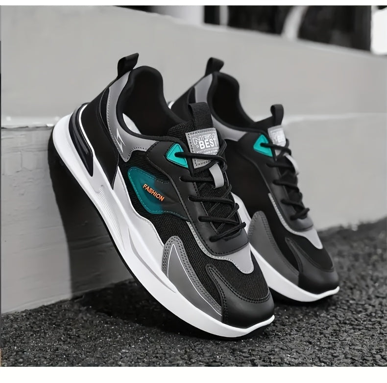 Men'S Breathable Running Sneakers with Gradient Design - Low-Top Lace-Up Casual Shoes, Durable PVC Sole, EVA Insole, Fashionable Black White Patterns, Ideal for All Seasons Outdoor Activities